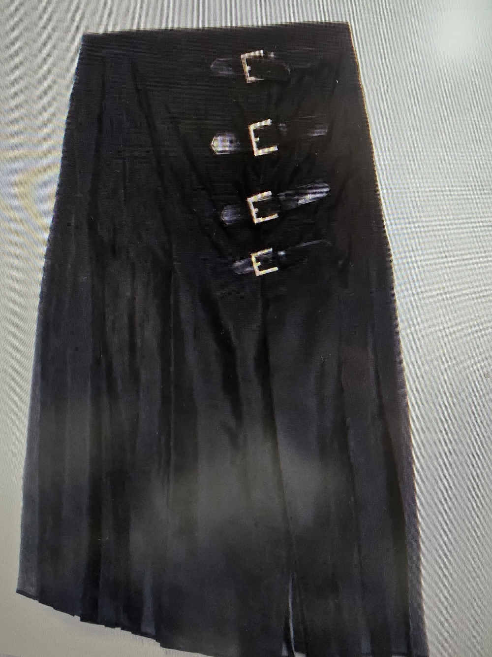 Cynthia Rowley Black Pleated Midi Skirt with Four Buckle Straps